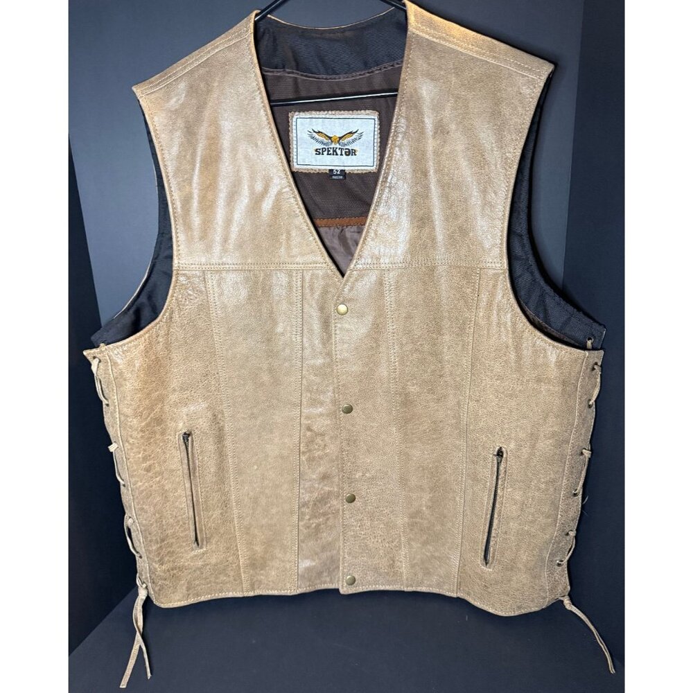 SPEKTER Leather Motorcycle Vest Mens 52 Harley Davidson Patch Biker - Picture 2 of 6